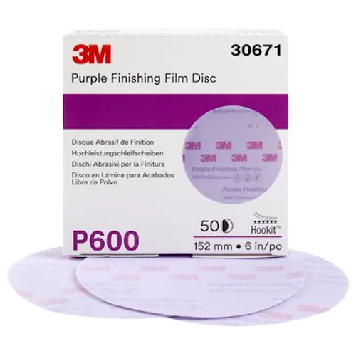 3M Hookit Purple Finishing Film 6 Inch Disc, P600 - P2000